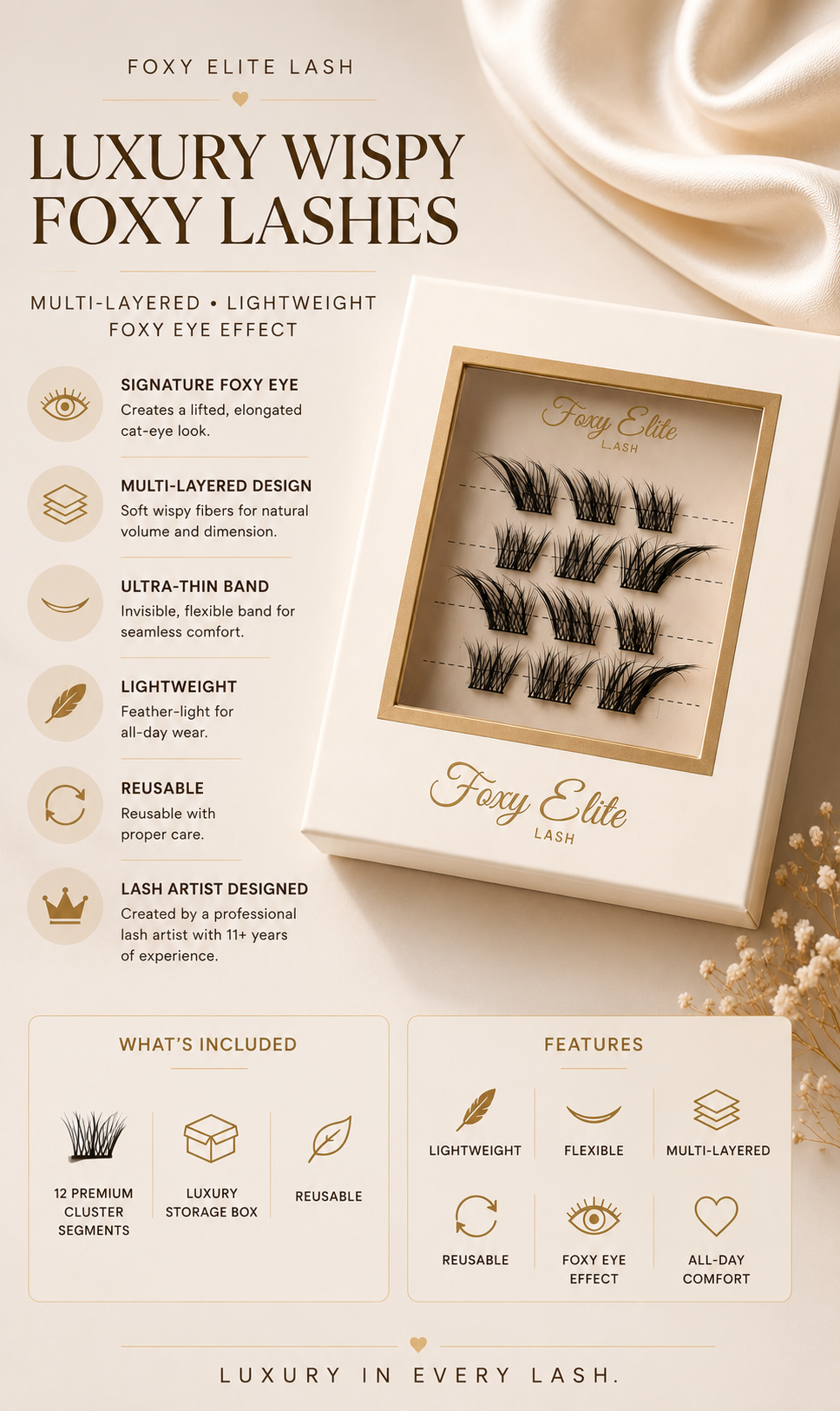 Foxy Elite Cloud Volume Cluster Lashes | Soft Wispy Lightweight Clusters
