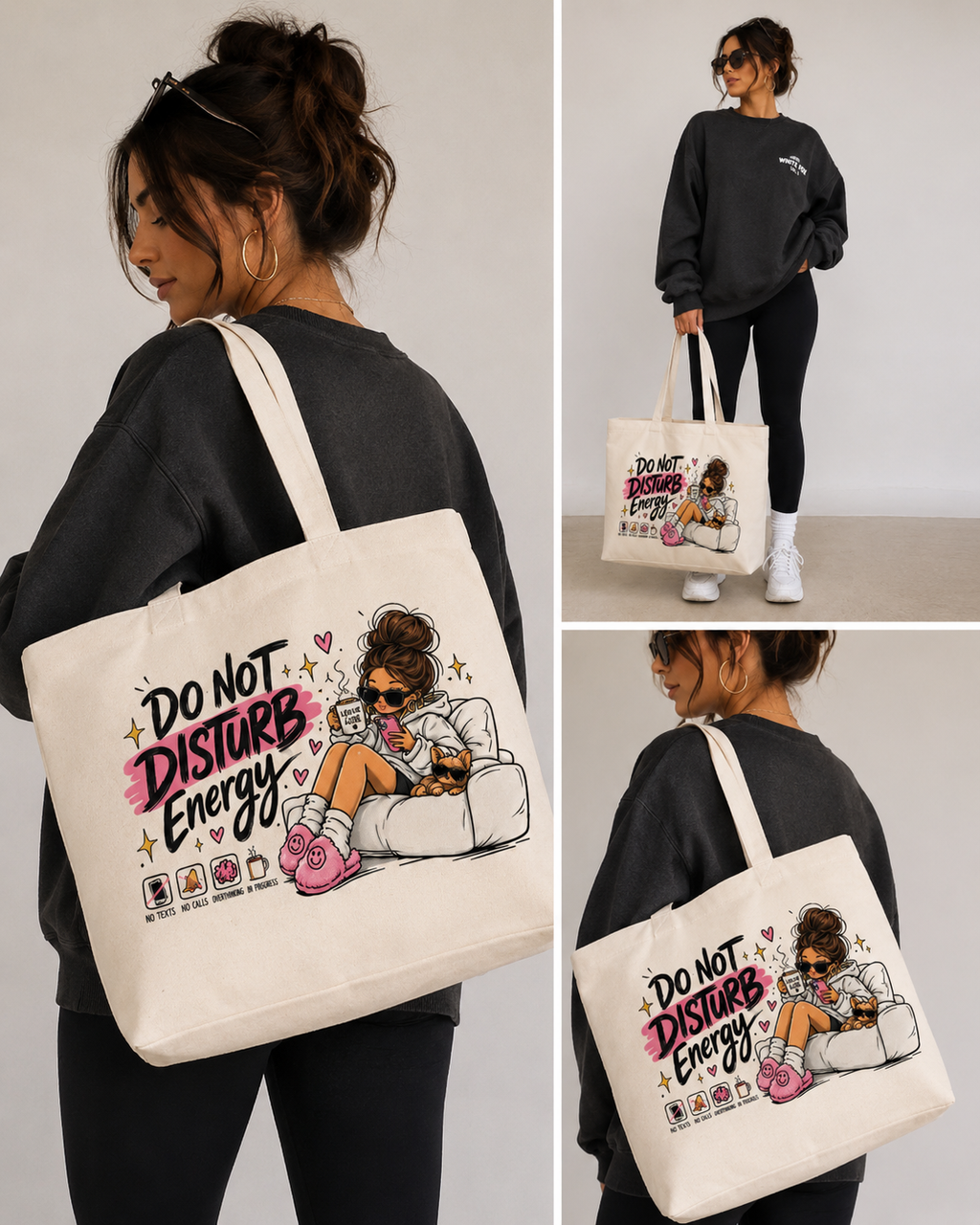 Do Not Disturb Energy Premium Canvas Tote Bag | Large Zip Tote