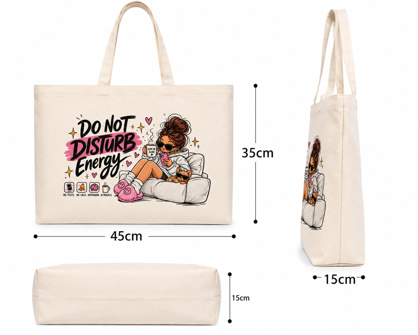 Do Not Disturb Energy Premium Canvas Tote Bag | Large Zip Tote